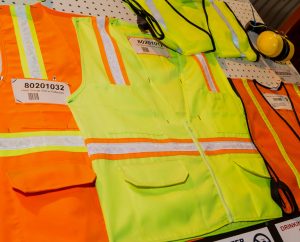 Florescent vests on display.